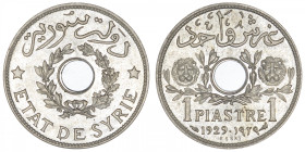 SYRIE
Mandat français (1920-1946). Essai de 1 piastre 1929, Paris. Lec.8a ; Cupro-nickel - 5,13 g - 24 mm - 6 h
Rare essai. Superbe.