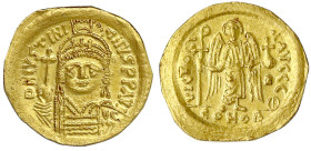 Kaiserreich
Justinian I., 527-565
Solidus 527/565, Constantinopel, 9. Offizin. 4,36 g. vorzüglich. Sear 140.
