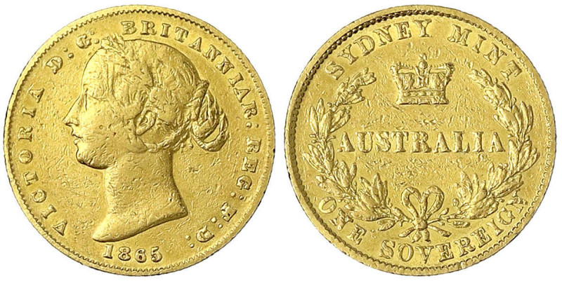 Australien
Victoria, 1837-1901
Sovereign 1865, Sydney Mint. 7,94 g. 917/1000. ...