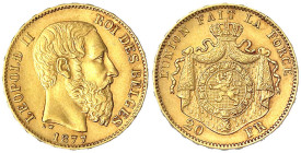 Belgien
Leopold II., 1865-1909
20 Francs 1877. 6,45 g. 900/1000. vorzüglich. Krause/Mishler 37.