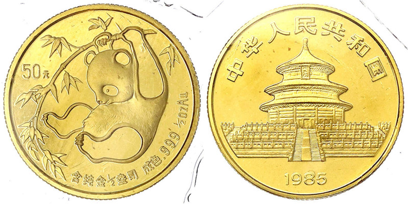 China
Volksrepublik, seit 1949
50 Yuan 1985. Panda, an Bambuszweig turnend. 1/...