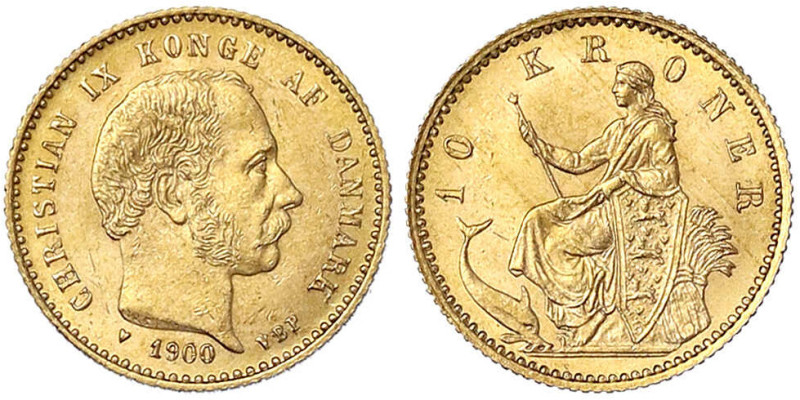 Dänemark
Christian IX., 1863-1906
10 Kronen 1900 VBP. 4,48 g. 900/1000. prägef...