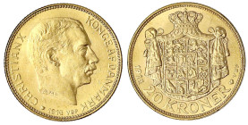 Dänemark
Christian X., 1912-1947
20 Kronen 1914 VBP. 8,96 g. 900/1000. prägefrisch, fast Stempelglanz. Hede 1A. Friedberg 299.