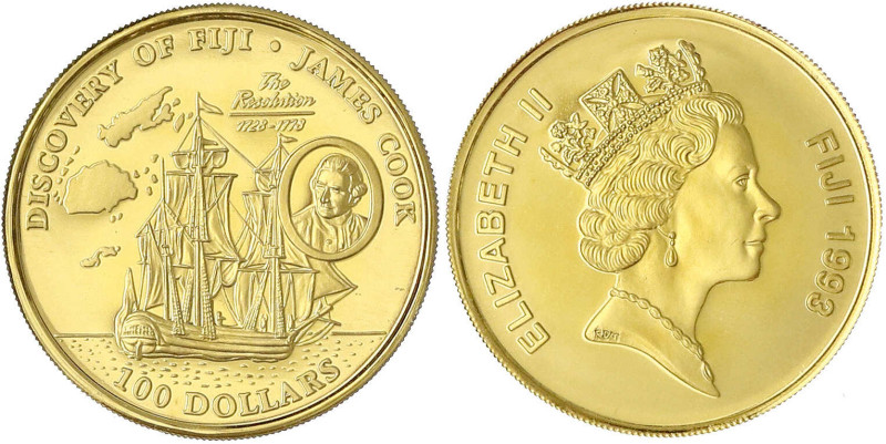 Fidschi Inseln
Elisabeth II., 1952-2022
100 Dollars 1993 James Cook/Segelschif...