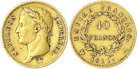 Frankreich
Napoleon I., 1804-1814/15
40 Francs 1811 A, Paris. 12,9 g. 900/1000. sehr schön. Krause/Mishler 696.1. Friedberg 505.