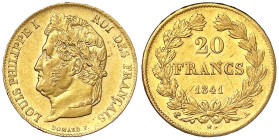 Frankreich
Louis Philippe I., 1830-1848
20 Francs 1841 A, Paris. 6,45 g. 900/1000. gutes vorzüglich. Krause/Mishler 750.1. Friedberg 560.