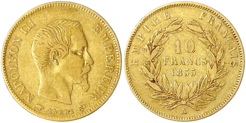 Frankreich
Napoleon III., 1852-1870
10 Francs 1855 A, Paris. 3,22 g. 900/1000....