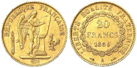 Frankreich
Dritte Republik, 1871-1940
20 Francs stehender Genius 1889 A. 6,45 g. 900/1000. gutes vorzüglich. Friedberg 592. Krause/Mishler 825.
