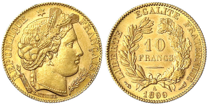 Frankreich
Dritte Republik, 1871-1940
10 Francs 1899 A, Paris. Kopf der Marian...