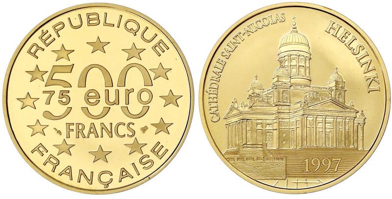 Frankreich
Fünfte Republik, seit 1958
500 Francs/75 Euro 1997. Nikolaikirche i...