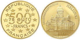 Frankreich
Fünfte Republik, seit 1958
500 Francs/75 Euro 1997. Nikolaikirche in Helsinki. 17 g. 920/1000. In Kapsel mit Zertifikat (beschriftet). Po...