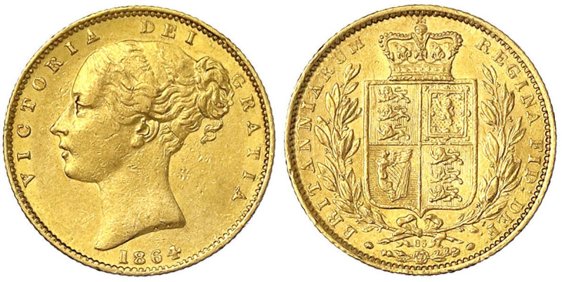 Grossbritannien
Victoria, 1837-1901
Sovereign 1864 mit Die Nr. 83. 7,99 g. 917...