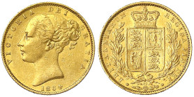 Grossbritannien
Victoria, 1837-1901
Sovereign 1864 mit Die Nr. 83. 7,99 g. 917/1000. vorzüglich. Spink. 3853.