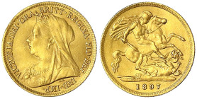 Grossbritannien
Victoria, 1837-1901
1/2 Sovereign 1897. Drachentöter. 3,99 g. 917/1000. vorzüglich/Stempelglanz. Spink. 3878.