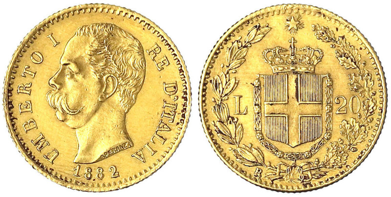 Italien- Königreich
Umberto I., 1878-1900
20 Lire 1882 R. 6,45 g. 900/1000. vo...
