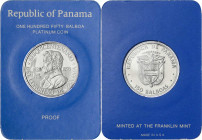Panama
Republik, seit 1903
150 Balboas PLATIN 1976, Simon Bolivar. 9,30 g. fein. In Originalschatulle mit Zertifikat (gefaltet). Polierte Platte. Sc...