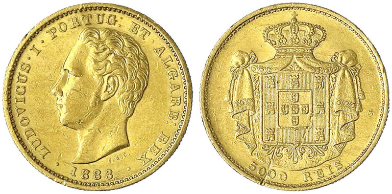 Portugal
Luis I., 1861-1889
5000 Reis 1883. 8,87 g. 917/1000. gutes sehr schön...