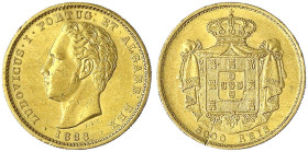 Portugal
Luis I., 1861-1889
5000 Reis 1883. 8,87 g. 917/1000. gutes sehr schön, Kratzer. Friedberg 153. Krause/Mishler 516.