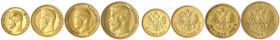 Russland
Nikolaus II., 1894-1917
4 Stück: 15 Rubel 1897 Kopf mit 2 Buchstaben der Umschrift unter Halsabschnitt, 10 Rubel 1899, 7 1/2 Rubel 1897 und...