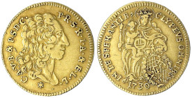 Bayern
Karl Albrecht als Karl VII., 1726-1742
1/2 Karolin 1730. 4,76 g. sehr schön Ex. Auktion Keup Regensburg, 2006. Friedberg 230. Hahn 255. Witte...