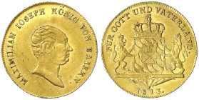 Bayern
Maximilian I. Joseph, 1806-1825
Dukat 1813. 3,49 g. vorzüglich, kl. Kratzer Ex. Partin Bank Auktion 17, 1983. Jaeger 112. AKS 38. Friedberg 2...
