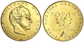 Personenmedaillen
Goethe, Jogann Wolfgang von * 1749 Frankfurt, + 1832 Weimar
Goldmedaille v. Theodor Georgii 1932, auf seinen 100. Todestag. Kopf n...