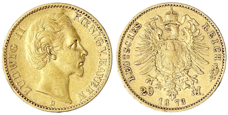 Bayern
Ludwig II., 1864-1886
20 Mark 1873 D. sehr schön, kl. Randfehler. Jaege...