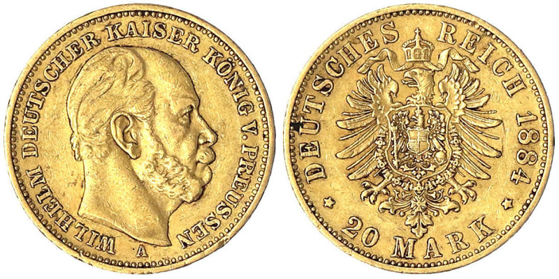 Preußen
Wilhelm I., 1861-1888
20 Mark 1884 A. fast vorzüglich, winz. Randfehle...