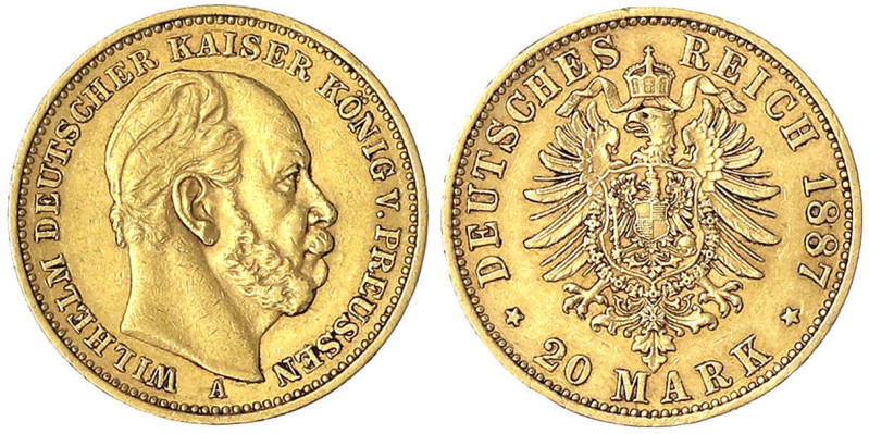 Preußen
Wilhelm I., 1861-1888
20 Mark 1887 A. fast vorzüglich, kl. Randfehler....