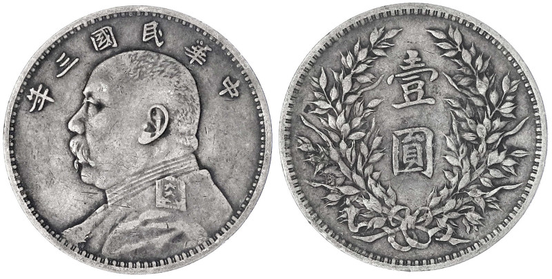 China
Republik, 1912-1949
Dollar (Yuan) Jahr 3 = 1914. Präsident Yuan Shih-kai...