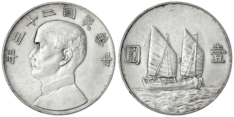 China
Republik, 1912-1949
Dollar (Yuan) Jahr 23 = 1934. sehr schön/vorzüglich,...