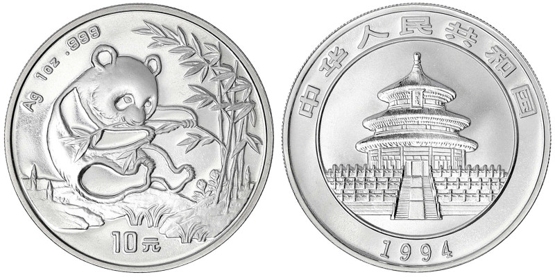 China
Volksrepublik, seit 1949
10 Yuan Panda Silber (1 Unze) 1994. Sitzender P...