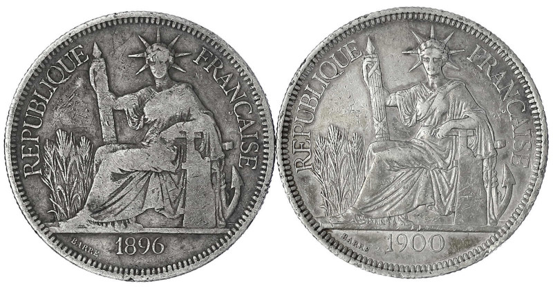 Französisch Indochina
2 Stück: Piaster 1896 A und 1900 A. schön/sehr schön und ...