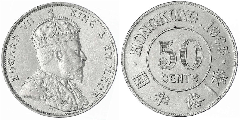 Hongkong
britisch, bis 1997
50 Cents 1905. sehr schön, scharf gereinigt. Kraus...