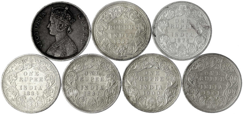 Indien
Victoria, 1837-1901
7 X Rupee aus 1862 bis 1901. schön bis sehr schön