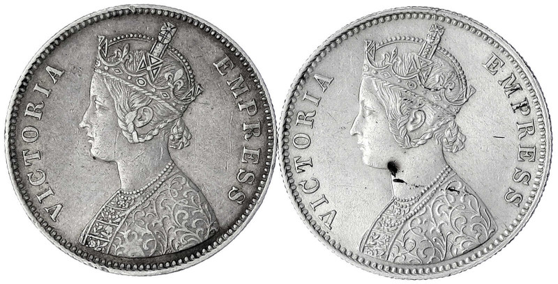 Indien-Alwar
Viktoria, 1838-1901
2 Stück: Rupee 1880 und 1891. sehr schön, Ran...