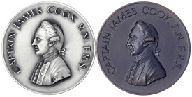 Australien
Elisabeth II., 1952-2022
2 Stück: Silber- und Bronzemedaille o.J.(1967) von Luke, Melbourne. Numismatic Ass. of Victoria. James Cook und ...