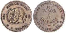 Bolivien
Melgarejo-Münzen, 1865-1868
1/2 Melgarejo PROBE 1865 in Kupfer. vorzüglich. Krause/Mishler Pn6.