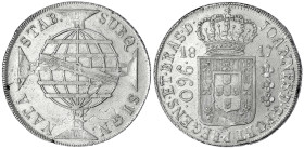 Brasilien
Johannes, Prinzregent, 1799-1818
960 Reis 1817 B, Bahia. sehr schön, Druckstelle. Krause/Mishler 307.1.