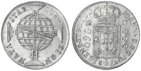 Brasilien
Johannes, Prinzregent, 1799-1818
960 Reis 1817 R, Rio de Janeiro. sehr schön/vorzüglich. Krause/Mishler 307.2.