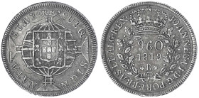 Brasilien
Johannes VI., 1818-1822
960 Reis 1819 R, Rio de Janeiro. sehr schön. Krause/Mishler 326.1.