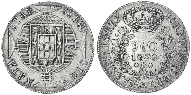 Brasilien
Johannes VI., 1818-1822
960 Reis 1820 R. sehr schön. Krause/Mishler ...