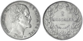 Dänemark
Frederik VII., 1848-1863
2 Rigsdaler 1855 VS. sehr schön. Hede 6A. Sieg 14.1.