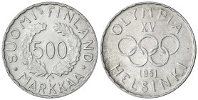 Finnland
Republik Finnland, seit 1917
500 Markkaa 1951. Olympiade Helsinki. vorzüglich. Schön 46.
