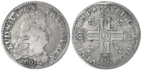 Frankreich
Ludwig XIV., 1643-1715
1/4 Ecu aux 8 L 1691 P, Dijon, mit LUD XIV. und bei Gadoury und Deswelle/Fabre/Watti nicht verzeichnetem Münzmeist...