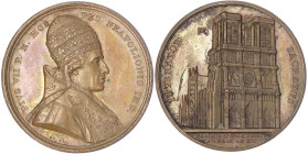 Frankreich
Napoleon I., 1804-1814, 1815
Bronzemedaille An XIII = 1804, von Droz. Brb. Papst Pius VII. als "Feind Napoleons" r./Ansicht der Notre Dam...