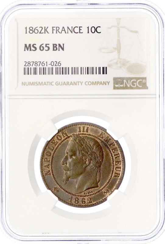 Frankreich
Napoleon III., 1852-1870
10 Centimes 1862 K, Bordeaux. Im NGC-Blist...