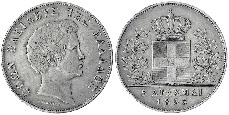 Griechenland
Otto von Bayern, 1832-1862
5 Drachmen 1833, München. sehr schön, ...