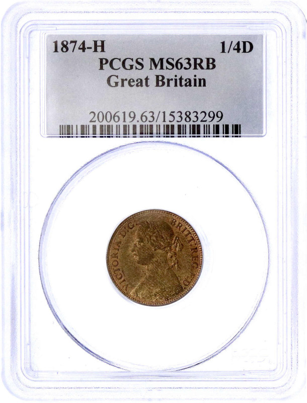 Grossbritannien
Victoria, 1837-1901
Farthing 1874 H. PCGS Grading MS63RB. Seab...