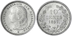 Niederlande
Wilhelmina, 1890-1948
10 Cents 1897. fast Stempelglanz. Krause/Mishler 116.